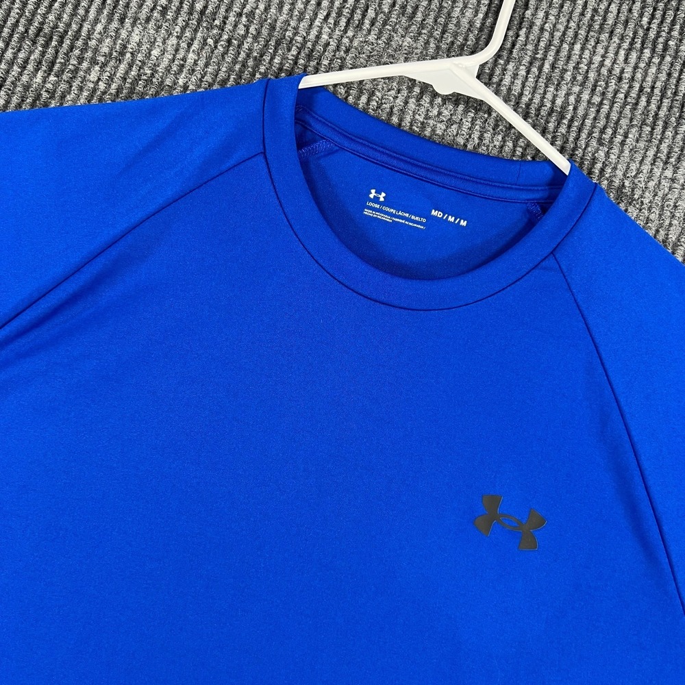 Under Armour Shirt Mens Medium Blue Short Sleeve Loose Fit Crew Active Workout